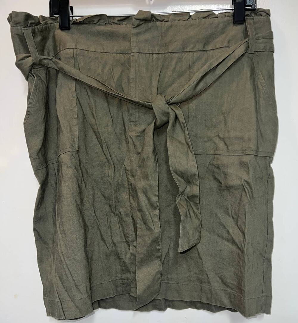 NWT Inc Paperbag Waist Linen Blend Skirt Olive Drab size L